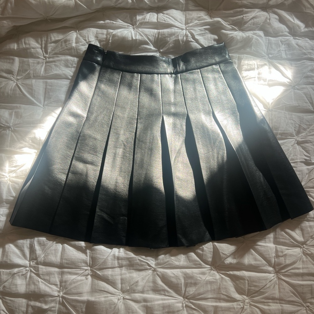Aritzia Black Pleated Leather Skirt